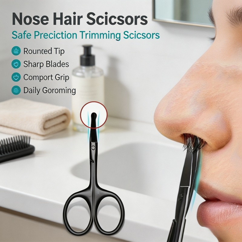 Men'S Grooming Tips - Premium Silver Black Nose Hair Scissors