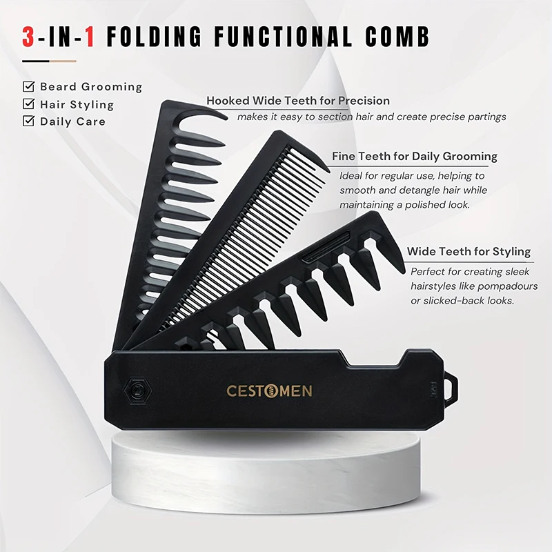 3-in-1 Folding Beard Comb for  - Mens Grooming Box 评论和价格